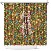 Christmas Dogs Shower Curtain with Santa Hats and Festive Ornament Pattern - Wonder Print Shop