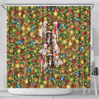Christmas Dogs Shower Curtain with Santa Hats and Festive Ornament Pattern - Wonder Print Shop