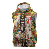 Christmas Dogs Sleeveless Hoodie with Santa Hats and Festive Ornament Pattern - Wonder Print Shop
