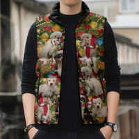 Christmas Dogs Sleeveless Puffer Jacket with Santa Hats and Festive Ornament Pattern - Wonder Print Shop