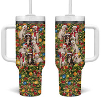 Christmas Dogs Tumbler With Handle with Santa Hats and Festive Ornament Pattern - Wonder Print Shop