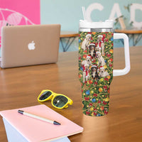 Christmas Dogs Tumbler With Handle with Santa Hats and Festive Ornament Pattern - Wonder Print Shop