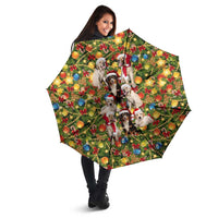 Christmas Dogs Umbrella with Santa Hats and Festive Ornament Pattern - Wonder Print Shop