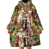 Christmas Dogs Wearable Blanket Hoodie with Santa Hats and Festive Ornament Pattern - Wonder Print Shop