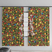 Christmas Dogs Window Curtain with Santa Hats and Festive Ornament Pattern - Wonder Print Shop