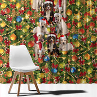 Christmas Dogs Window Curtain with Santa Hats and Festive Ornament Pattern - Wonder Print Shop