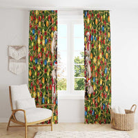 Christmas Dogs Window Curtain with Santa Hats and Festive Ornament Pattern - Wonder Print Shop