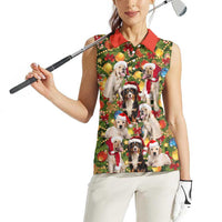 Christmas Dogs Women Sleeveless Polo Shirt with Santa Hats and Festive Ornament Pattern - Wonder Print Shop