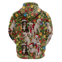 Christmas Dogs Zip Hoodie with Santa Hats and Festive Ornament Pattern - Wonder Print Shop