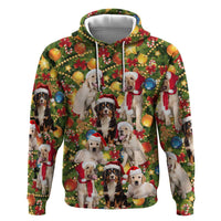 Christmas Dogs Zip Hoodie with Santa Hats and Festive Ornament Pattern - Wonder Print Shop