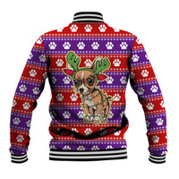 Chihuahua Christmas Baseball Jacket with I’m Not a Chihuahua I’m a Baby Quote and Red Purple Christmas Pattern - Wonder Print Shop