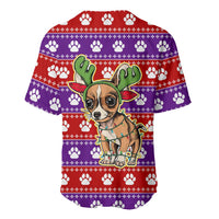Chihuahua Christmas Baseball Jersey with I’m Not a Chihuahua I’m a Baby Quote and Red Purple Christmas Pattern - Wonder Print Shop