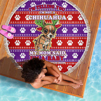 Chihuahua Christmas Beach Blanket with I’m Not a Chihuahua I’m a Baby Quote and Red Purple Christmas Pattern - Wonder Print Shop