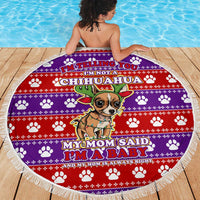 Chihuahua Christmas Beach Blanket with I’m Not a Chihuahua I’m a Baby Quote and Red Purple Christmas Pattern - Wonder Print Shop