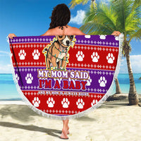Chihuahua Christmas Beach Blanket with I’m Not a Chihuahua I’m a Baby Quote and Red Purple Christmas Pattern - Wonder Print Shop