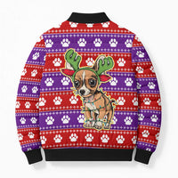 Chihuahua Christmas Bomber Puffer Jacket with I’m Not a Chihuahua I’m a Baby Quote and Red Purple Christmas Pattern - Wonder Print Shop