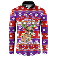 Chihuahua Christmas Button Sweatshirt with I’m Not a Chihuahua I’m a Baby Quote and Red Purple Christmas Pattern - Wonder Print Shop