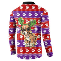 Chihuahua Christmas Button Sweatshirt with I’m Not a Chihuahua I’m a Baby Quote and Red Purple Christmas Pattern - Wonder Print Shop