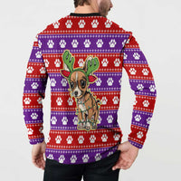 Chihuahua Christmas Button Sweatshirt with I’m Not a Chihuahua I’m a Baby Quote and Red Purple Christmas Pattern - Wonder Print Shop