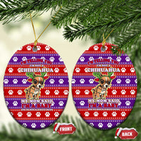 Chihuahua Christmas Ceramic Ornament with I’m Not a Chihuahua I’m a Baby Quote and Red Purple Christmas Pattern - Wonder Print Shop