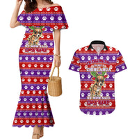 Chihuahua Christmas Couples Matching Mermaid Dress and Hawaiian Shirt with I’m Not a Chihuahua I’m a Baby Quote and Red Purple Christmas Pattern - Wonder Print Shop