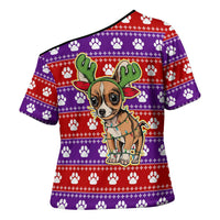 Chihuahua Christmas Cross Shoulder Shirt with I’m Not a Chihuahua I’m a Baby Quote and Red Purple Christmas Pattern - Wonder Print Shop