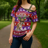 Chihuahua Christmas Cross Shoulder Shirt with I’m Not a Chihuahua I’m a Baby Quote and Red Purple Christmas Pattern - Wonder Print Shop