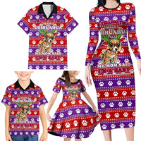 Chihuahua Christmas Family Matching Long Sleeve Bodycon Dress and Hawaiian Shirt with I’m Not a Chihuahua I’m a Baby Quote and Red Purple Christmas Pattern - Wonder Print Shop