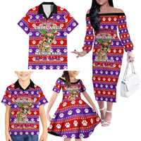 Chihuahua Christmas Family Matching Off The Shoulder Long Sleeve Dress and Hawaiian Shirt with I’m Not a Chihuahua I’m a Baby Quote and Red Purple Christmas Pattern - Wonder Print Shop
