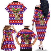 Chihuahua Christmas Family Matching Off The Shoulder Long Sleeve Dress and Hawaiian Shirt with I’m Not a Chihuahua I’m a Baby Quote and Red Purple Christmas Pattern - Wonder Print Shop