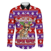 Chihuahua Christmas Family Matching Off The Shoulder Long Sleeve Dress and Hawaiian Shirt with I’m Not a Chihuahua I’m a Baby Quote and Red Purple Christmas Pattern - Wonder Print Shop