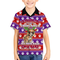 Chihuahua Christmas Family Matching Off The Shoulder Long Sleeve Dress and Hawaiian Shirt with I’m Not a Chihuahua I’m a Baby Quote and Red Purple Christmas Pattern - Wonder Print Shop