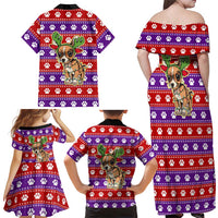 Chihuahua Christmas Family Matching Off Shoulder Maxi Dress and Hawaiian Shirt with I’m Not a Chihuahua I’m a Baby Quote and Red Purple Christmas Pattern - Wonder Print Shop