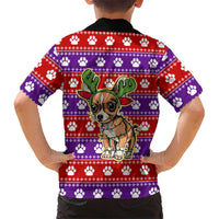 Chihuahua Christmas Family Matching Tank Maxi Dress and Hawaiian Shirt with I’m Not a Chihuahua I’m a Baby Quote and Red Purple Christmas Pattern - Wonder Print Shop