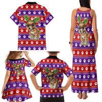 Chihuahua Christmas Family Matching Tank Maxi Dress and Hawaiian Shirt with I’m Not a Chihuahua I’m a Baby Quote and Red Purple Christmas Pattern - Wonder Print Shop