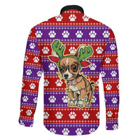 Chihuahua Christmas Family Matching Tank Maxi Dress and Hawaiian Shirt with I’m Not a Chihuahua I’m a Baby Quote and Red Purple Christmas Pattern - Wonder Print Shop