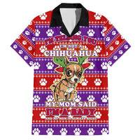 Chihuahua Christmas Hawaiian Shirt with I’m Not a Chihuahua I’m a Baby Quote and Red Purple Christmas Pattern - Wonder Print Shop