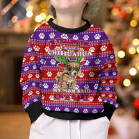 Chihuahua Christmas Kid Ugly Christmas Sweater with I’m Not a Chihuahua I’m a Baby Quote and Red Purple Christmas Pattern - Wonder Print Shop