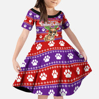 Chihuahua Christmas Kid Short Sleeve Dress with I’m Not a Chihuahua I’m a Baby Quote and Red Purple Christmas Pattern - Wonder Print Shop
