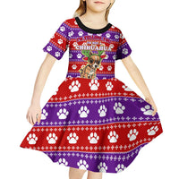 Chihuahua Christmas Kid Short Sleeve Dress with I’m Not a Chihuahua I’m a Baby Quote and Red Purple Christmas Pattern - Wonder Print Shop