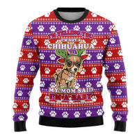 Chihuahua Christmas Ugly Christmas Sweater with I’m Not a Chihuahua I’m a Baby Quote and Red Purple Christmas Pattern - Wonder Print Shop