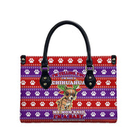 Chihuahua Christmas Leather Bag with I’m Not a Chihuahua I’m a Baby Quote and Red Purple Christmas Pattern - Wonder Print Shop