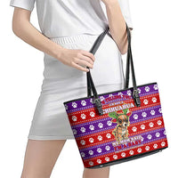 Chihuahua Christmas Leather Tote Bag with I’m Not a Chihuahua I’m a Baby Quote and Red Purple Christmas Pattern - Wonder Print Shop