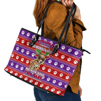Chihuahua Christmas Leather Tote Bag with I’m Not a Chihuahua I’m a Baby Quote and Red Purple Christmas Pattern - Wonder Print Shop