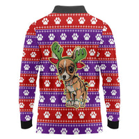Chihuahua Christmas Long Sleeve Polo Shirt with I’m Not a Chihuahua I’m a Baby Quote and Red Purple Christmas Pattern - Wonder Print Shop