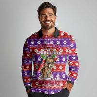 Chihuahua Christmas Long Sleeve Polo Shirt with I’m Not a Chihuahua I’m a Baby Quote and Red Purple Christmas Pattern - Wonder Print Shop