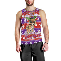 Chihuahua Christmas Men Tank Top with I’m Not a Chihuahua I’m a Baby Quote and Red Purple Christmas Pattern - Wonder Print Shop