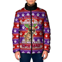 Chihuahua Christmas Padded Jacket with I’m Not a Chihuahua I’m a Baby Quote and Red Purple Christmas Pattern - Wonder Print Shop