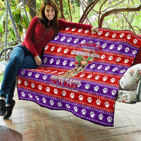 Chihuahua Christmas Quilt with I’m Not a Chihuahua I’m a Baby Quote and Red Purple Christmas Pattern - undefined