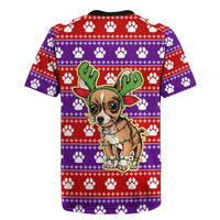 Chihuahua Christmas Rugby Jersey with I’m Not a Chihuahua I’m a Baby Quote and Red Purple Christmas Pattern - Wonder Print Shop